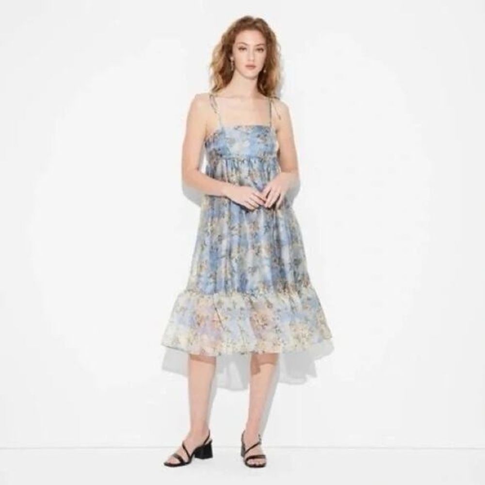 NWT-Wild Fable Floral Blue and Cream Midi Dress- XXS